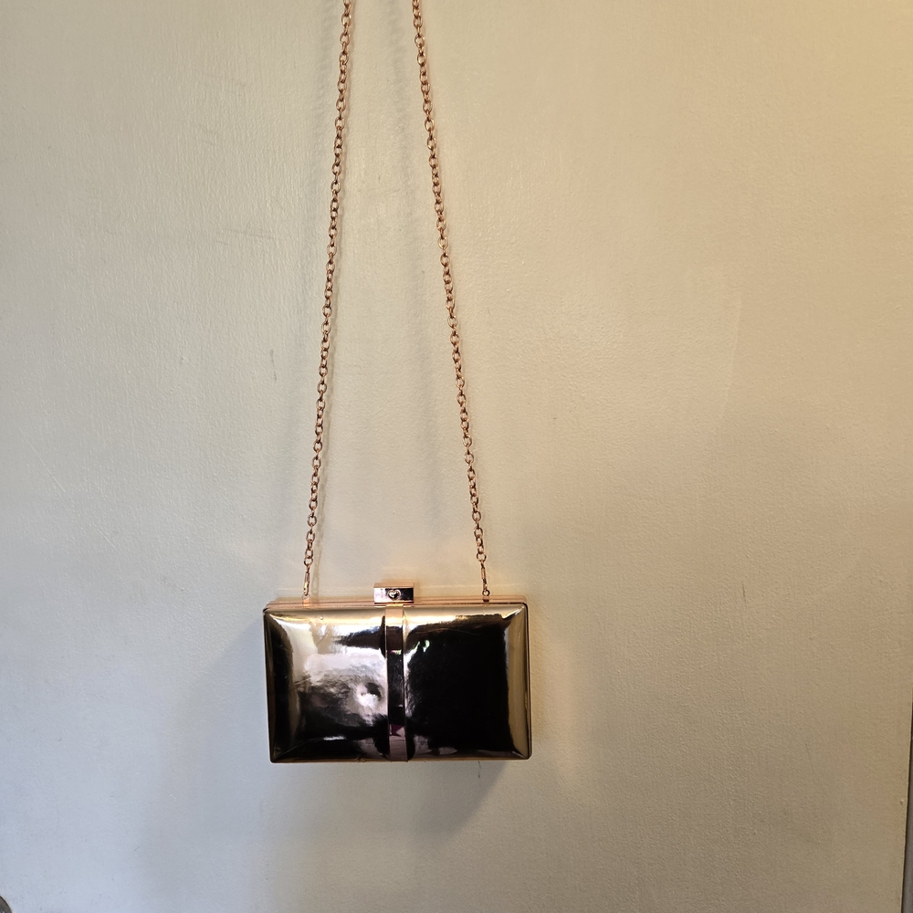 Aldo Elegant Rose Gold Clutch Purse handbag With Chain Strap